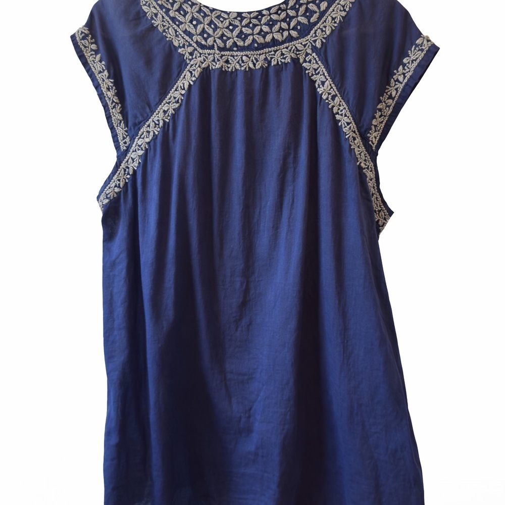 Fettish Navy Blue Embroidered Boho Blouse | Peasant Tunic Top - Picture 2 of 7